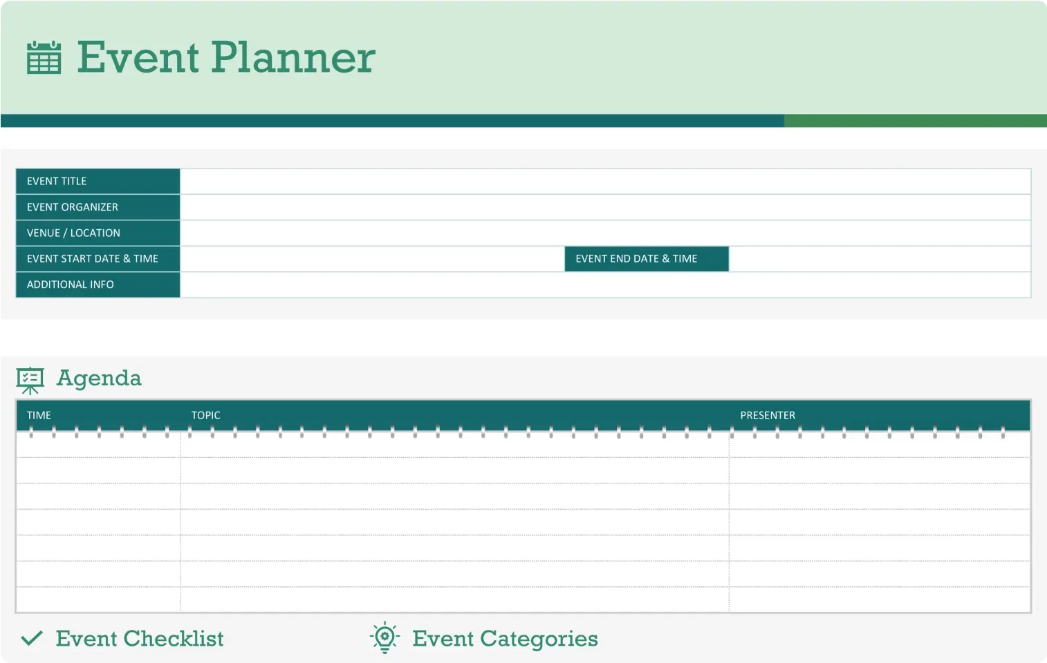 Image d’un modèle de planification d’événements Excel