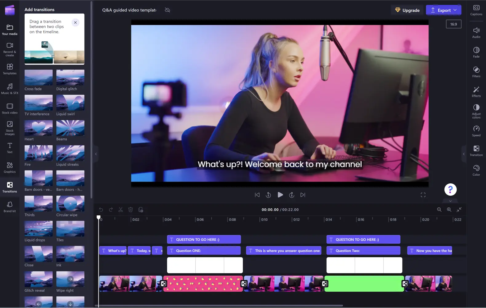 A visual showing the video editing experience in Clipchamp, focusing on voice customization.