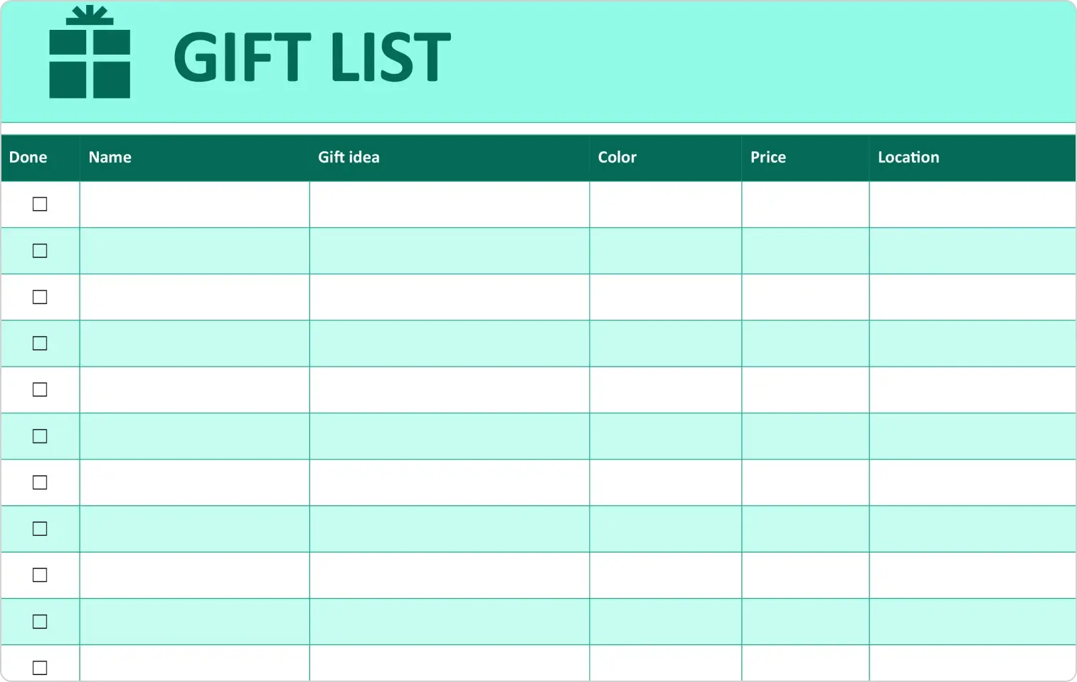 A picture of the gift shopping checklist template