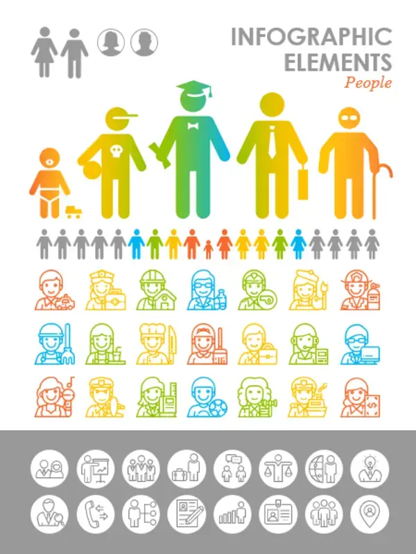 An infographic elements template featuring different kinds of people
