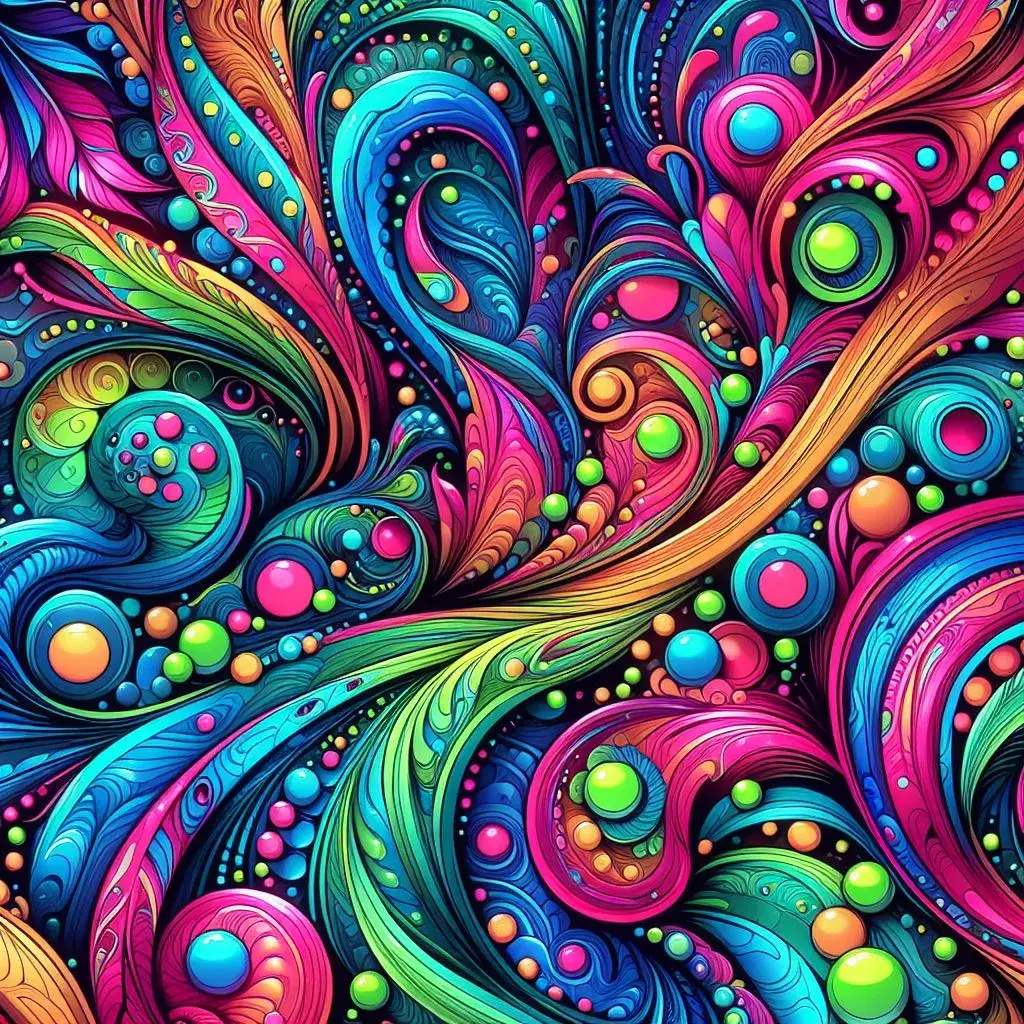 Abstract swirls in neon green, pink, and purple 