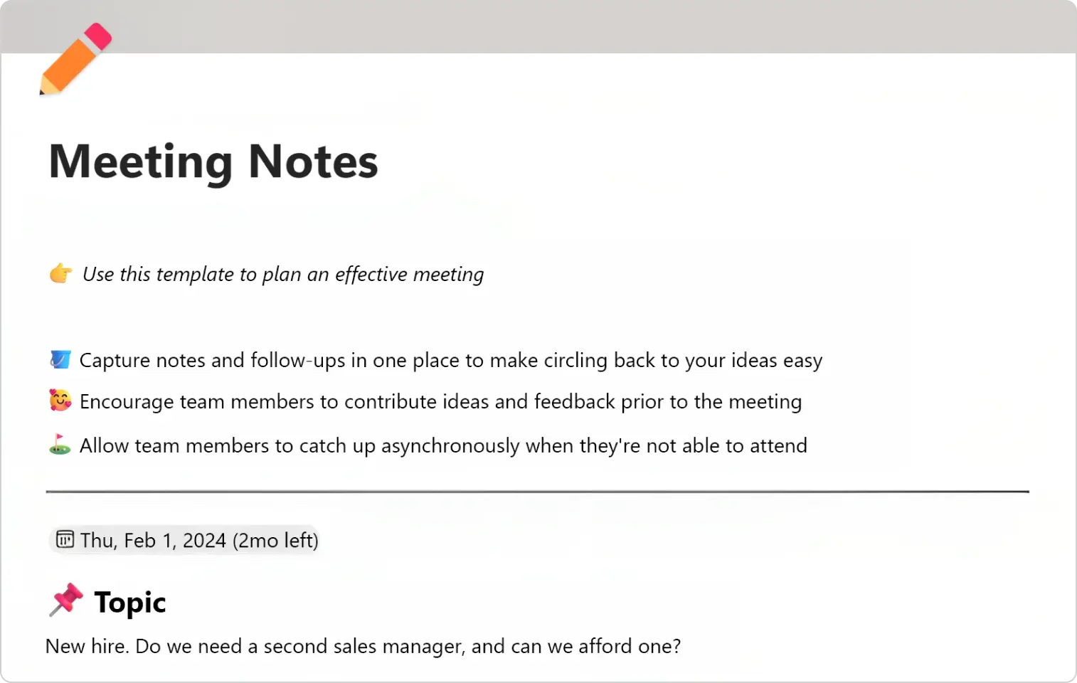 An image of a meeting notes template from Microsoft Loop.