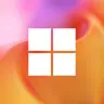 Logo Microsoft blanc sur fond rose et orange.