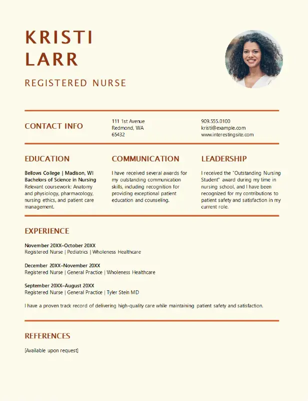 The Bold Nursing resume template for Microsoft Word