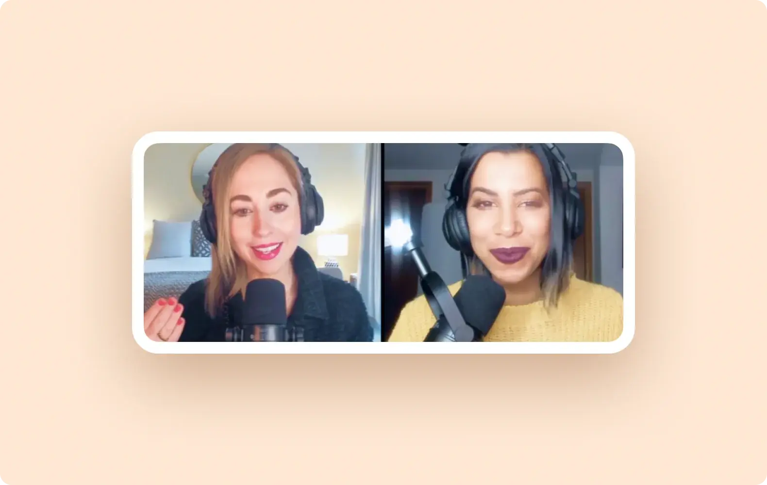 Picture of Megan and Saira, co-hosts of the Girls Just Wanna Have Funds podcast recording their show.