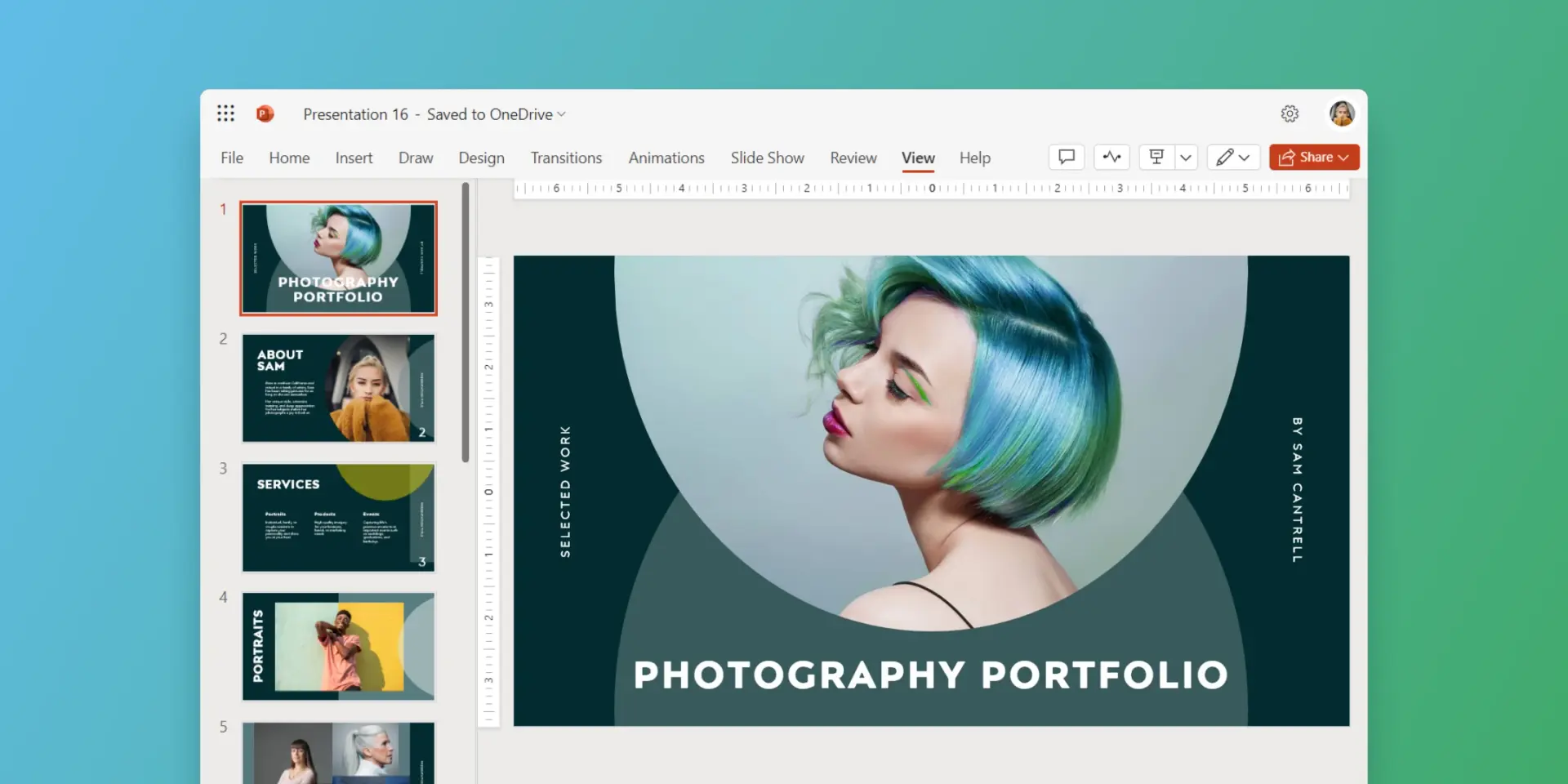 A PowerPoint deck showing a photography portfolio.