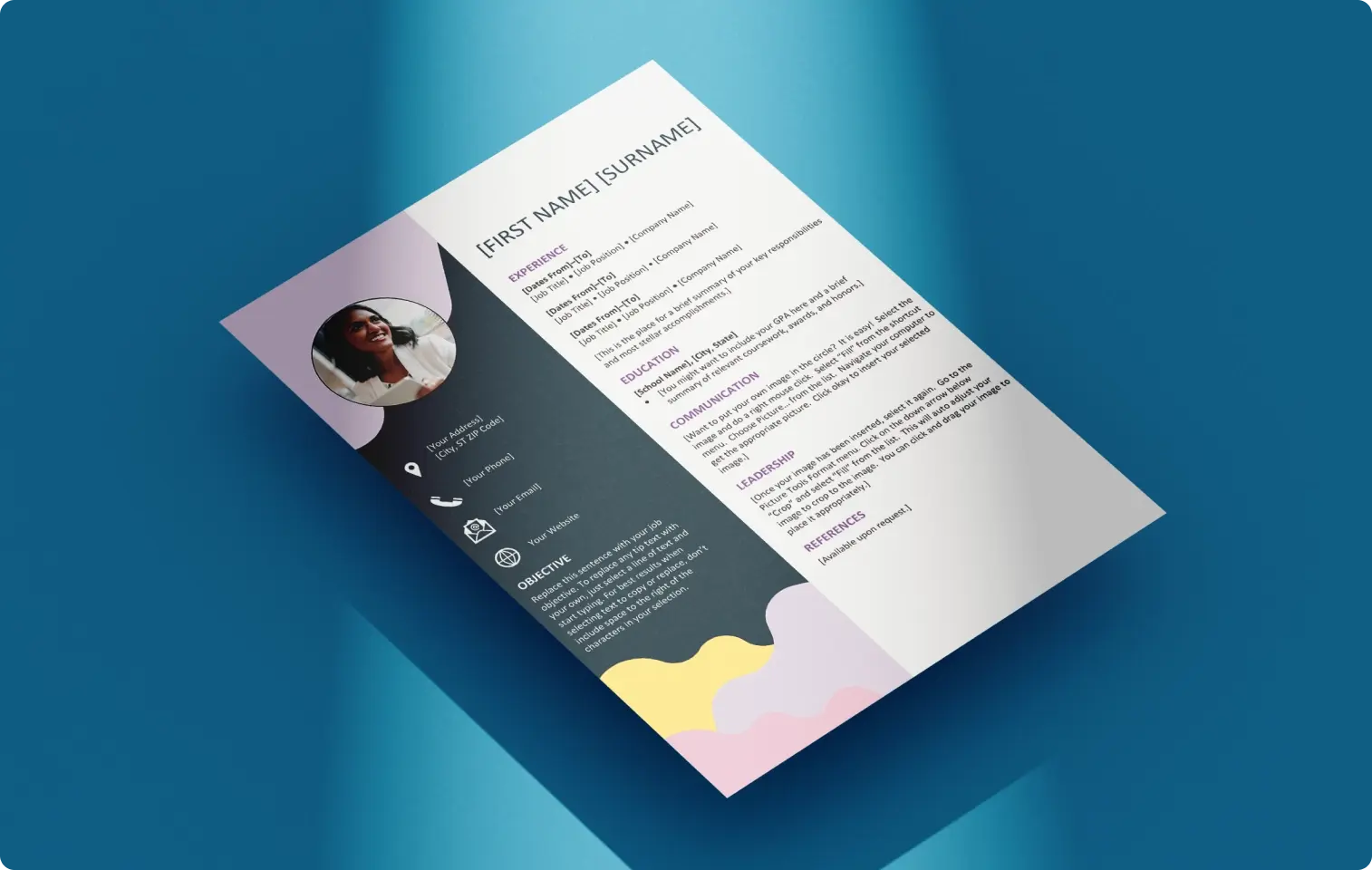 Printed resume based on a template from Microsoft Create.