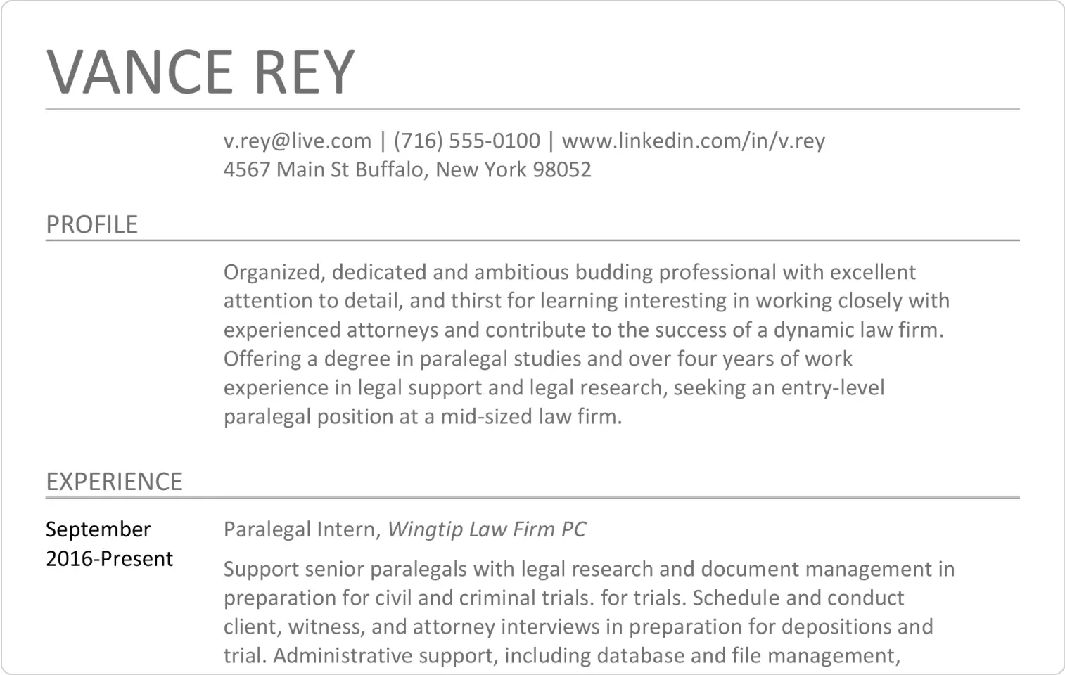 A resume with very clear, simple fonts.