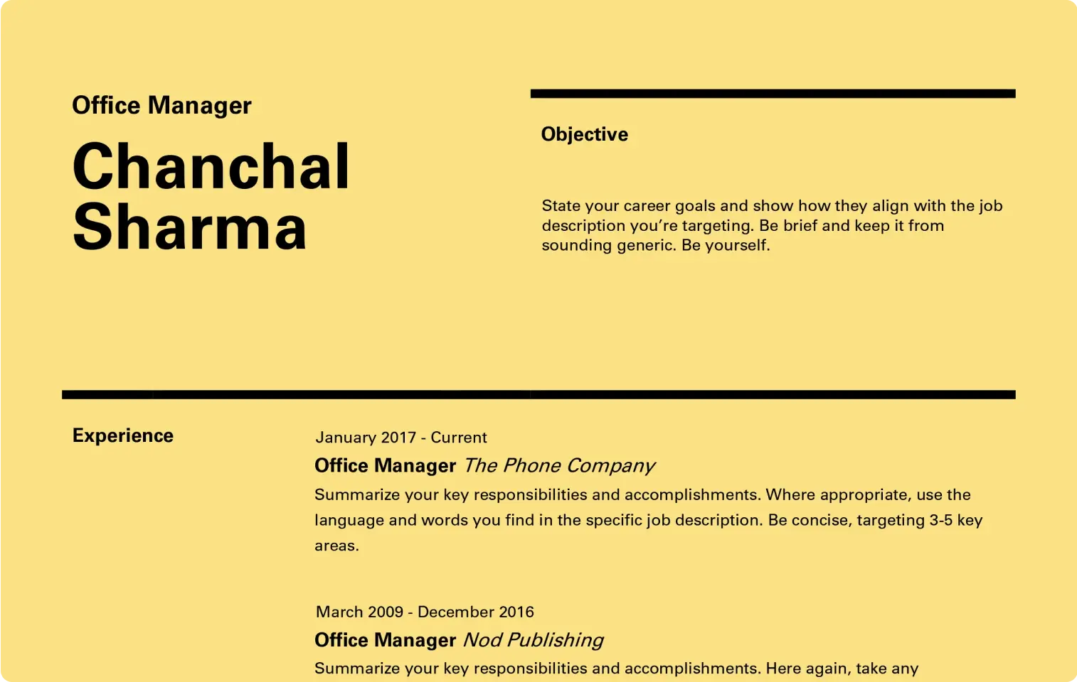 A resume with plenty of white space.