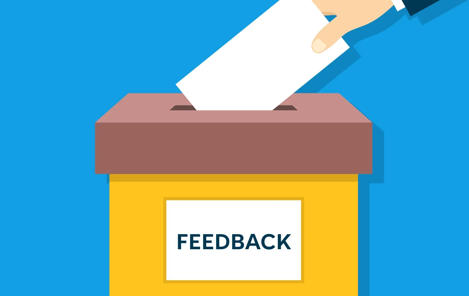 An image of an envelope being placed in a feedback box. 