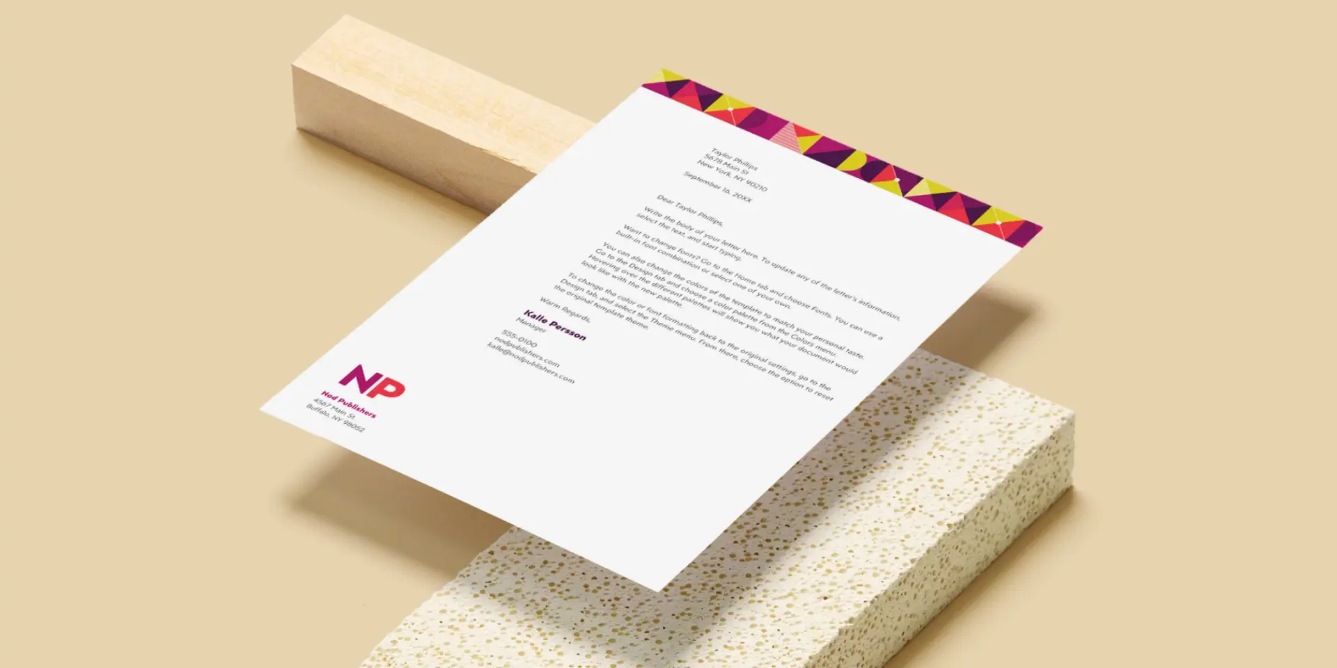 A letter printed on colorful stationery.