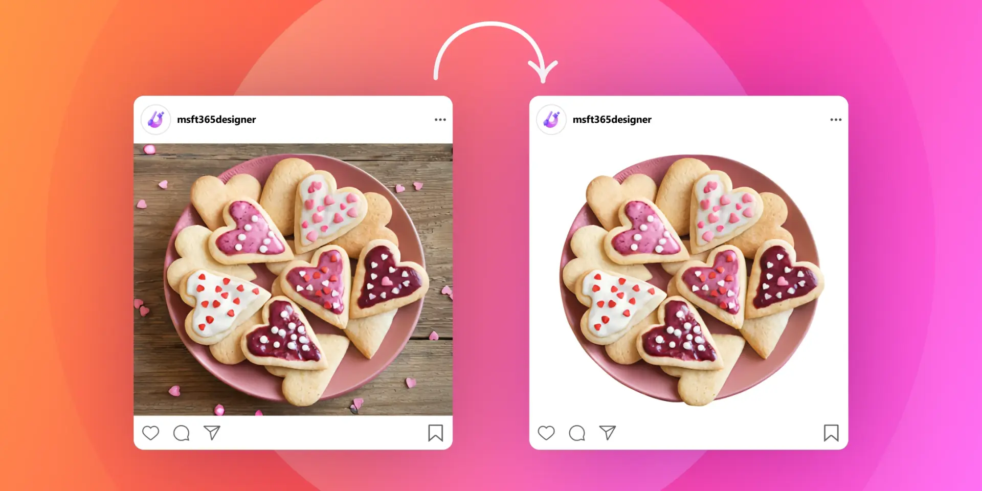 A picture of a plate of cookies on a blank background in Instagram, set on an orange and pink background. 