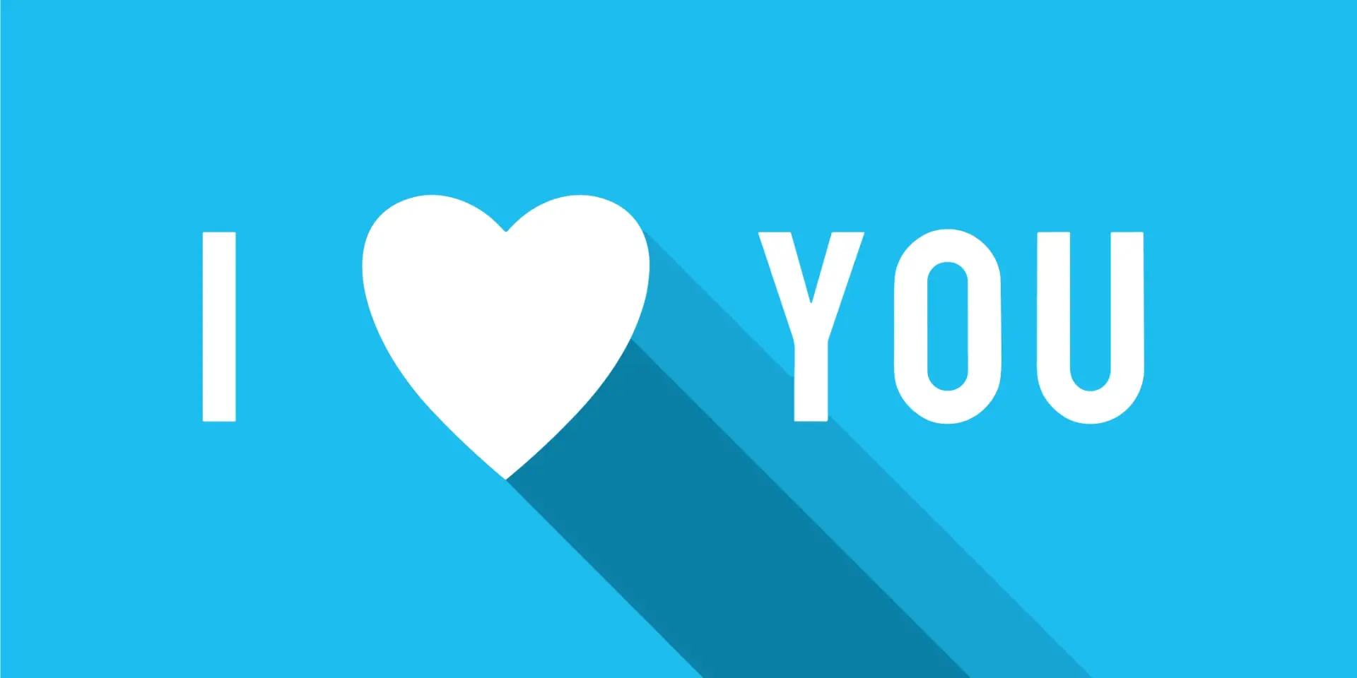 A blue illustrated graphic that says "I <3 You" in bold letters 