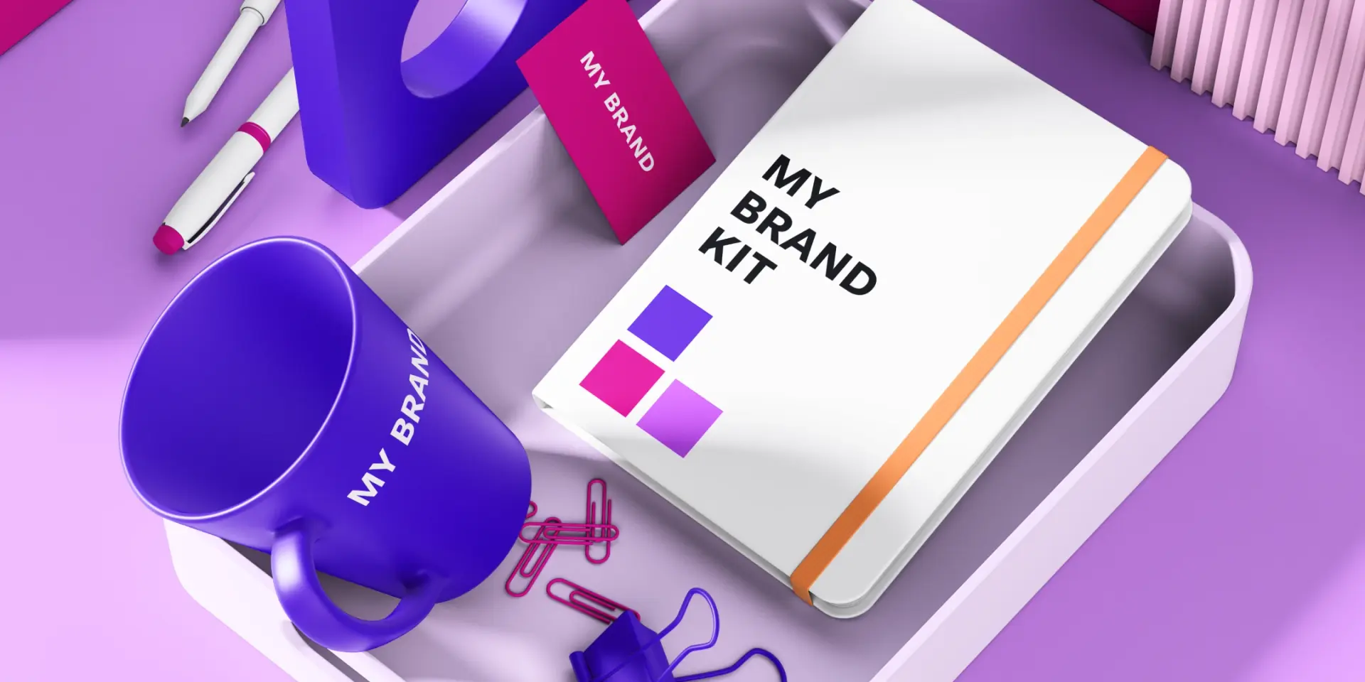 animated visual of a brand kit journal and mug