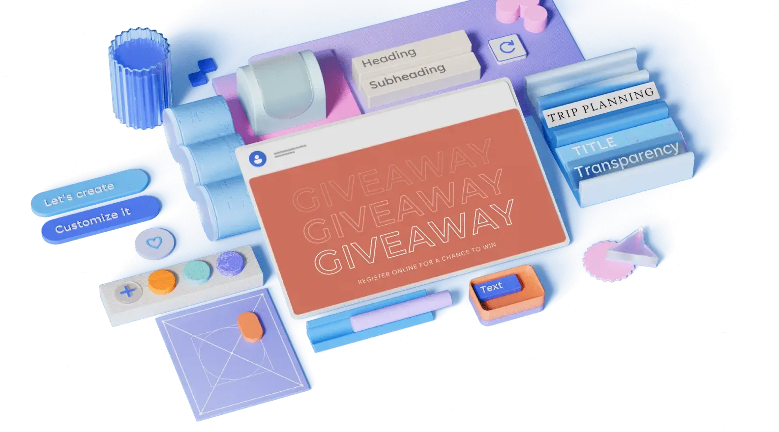Giveaway template surrounded by 3D illustrated design elements