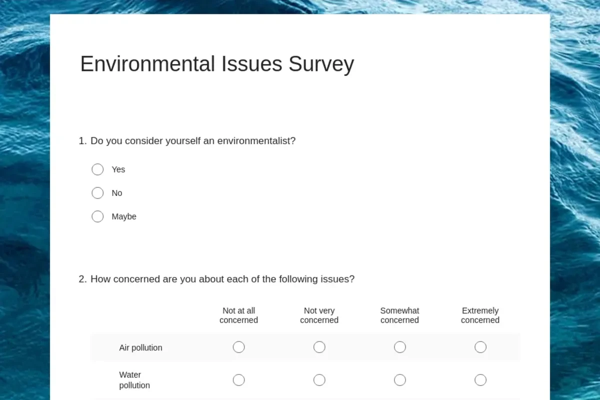 Environmental issues survey blue