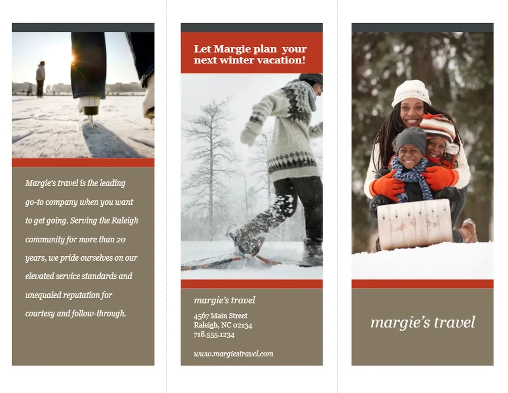 Tri-fold travel brochure (snowy design) brown modern-simple