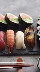 Sushi takeaway Facebook story ad  Hospitality businesses during social isolation must resort to promoting their delivery and takeaway services. Use this template for Facebook story ads.