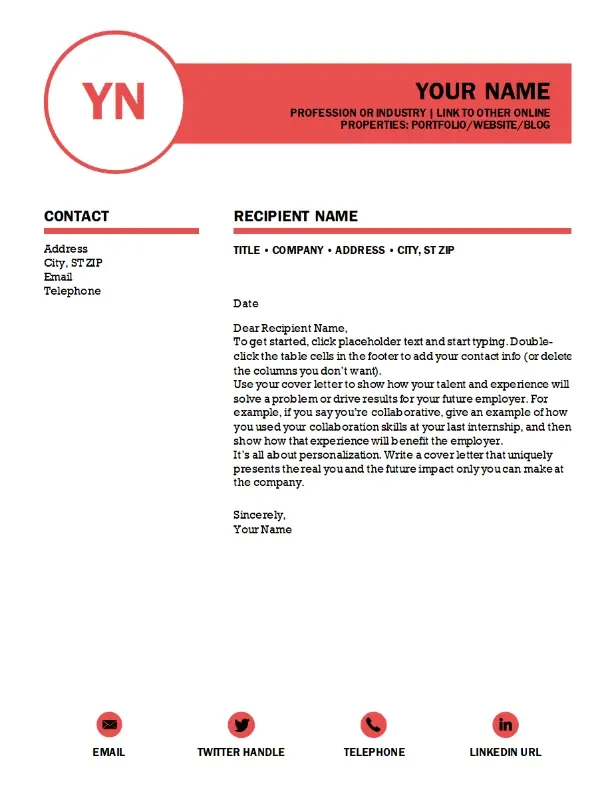 Polished cover letter, designed by MOO red modern-simple