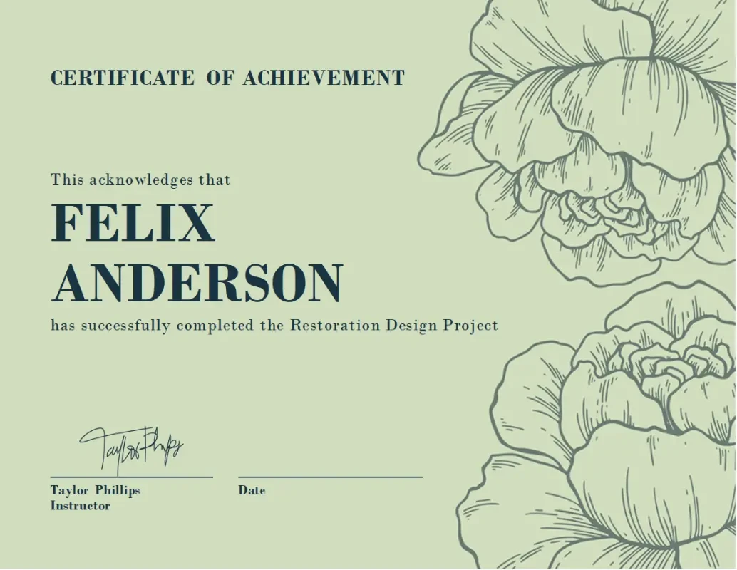 Certificate of achievement (document) green vintage-botanical