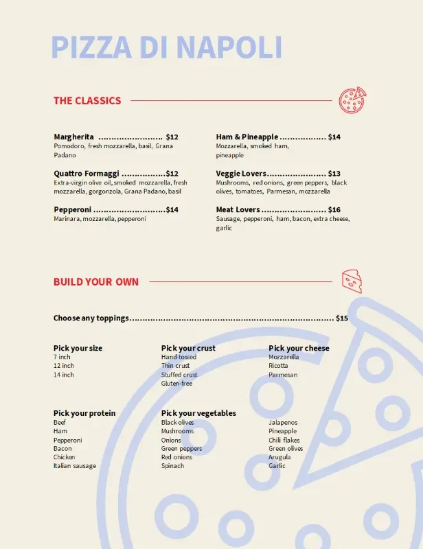 Pizza menu  yellow modern-simple
