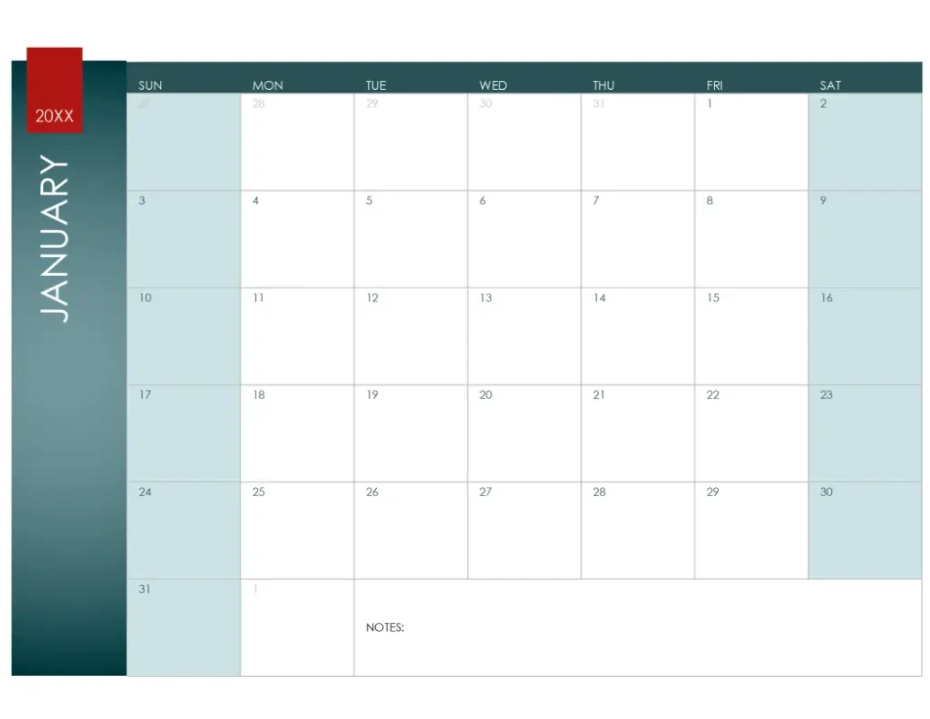 Any year calendar (Ion theme) blue modern-simple