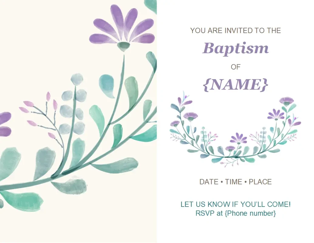 Baptism invitation green organic-simple