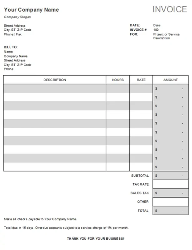 Service invoice with tax calculations black modern-simple