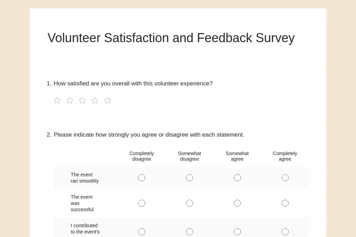 Volunteer satisfaction and feedback survey yellow