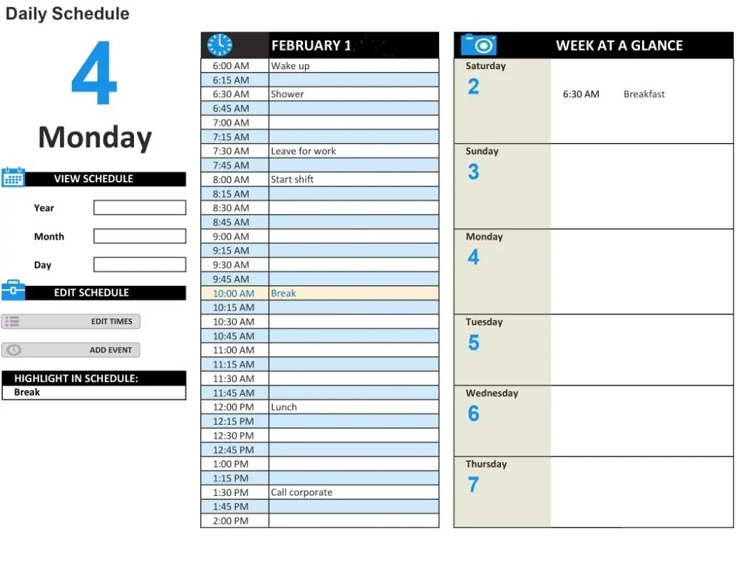 Daily work schedule blue modern-simple