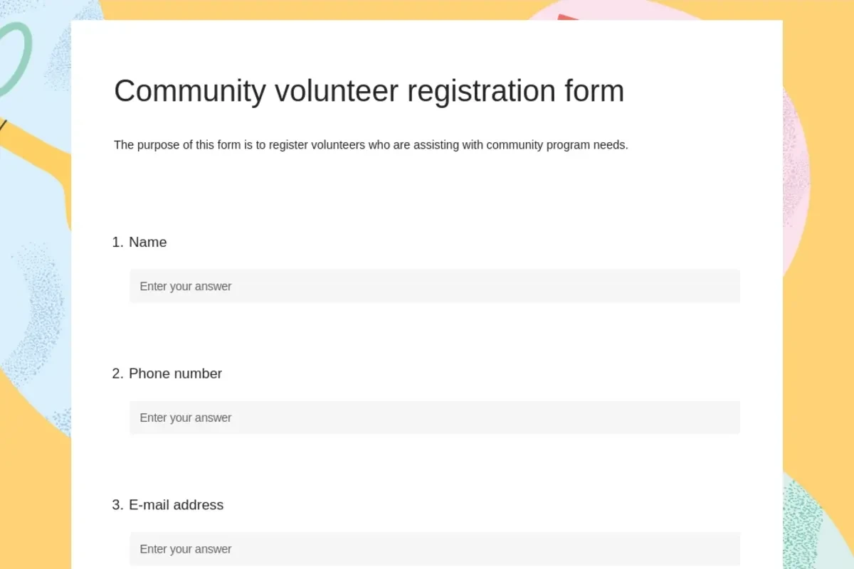 Community volunteer registration form yellow