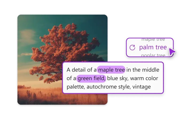 Cursor hovering over a prompt and generated AI image